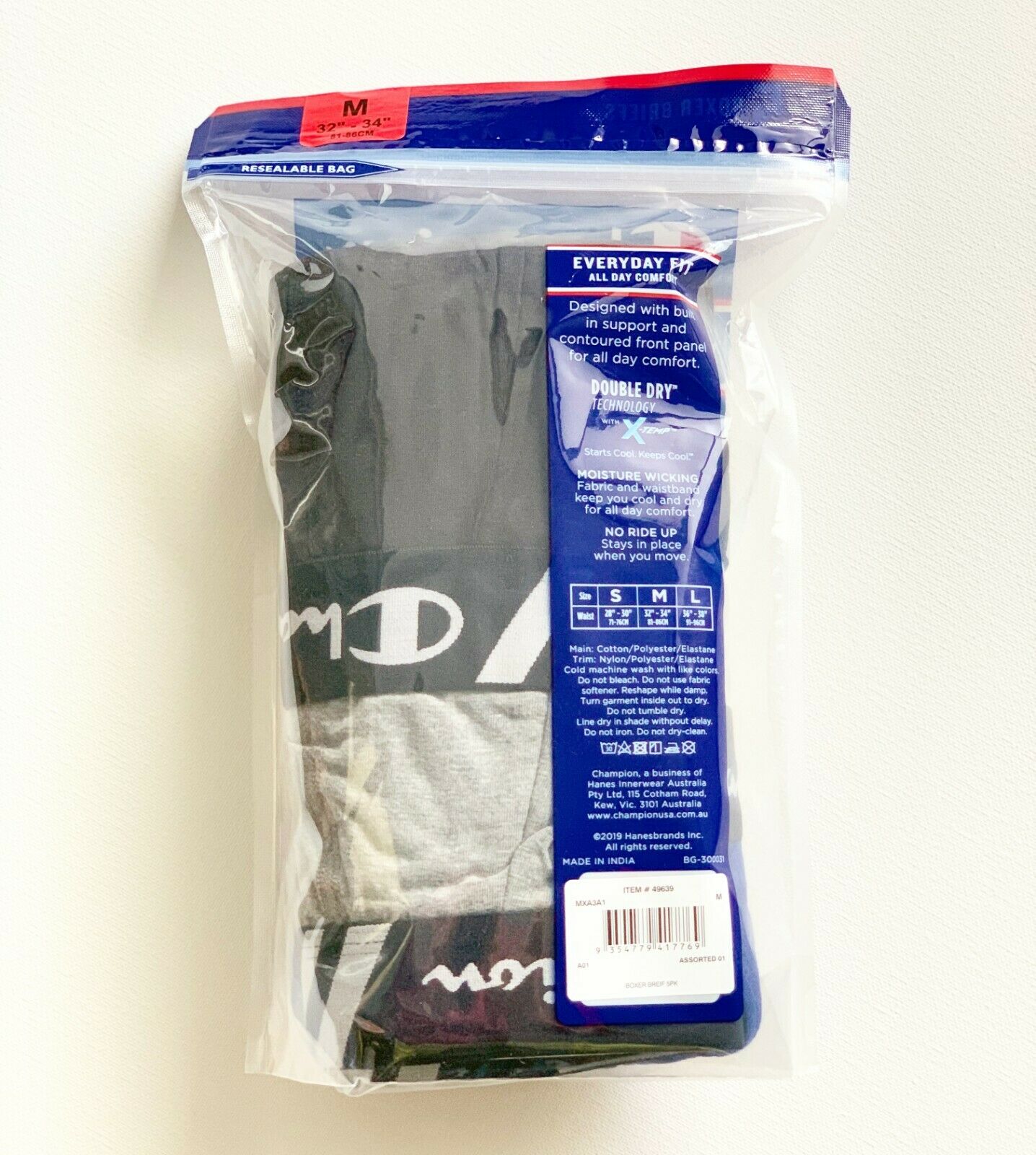 Champion Men's Elite X-Temp Double Dry Technology Boxer Briefs Underwears 5 Pack - Black/Grey/Blue