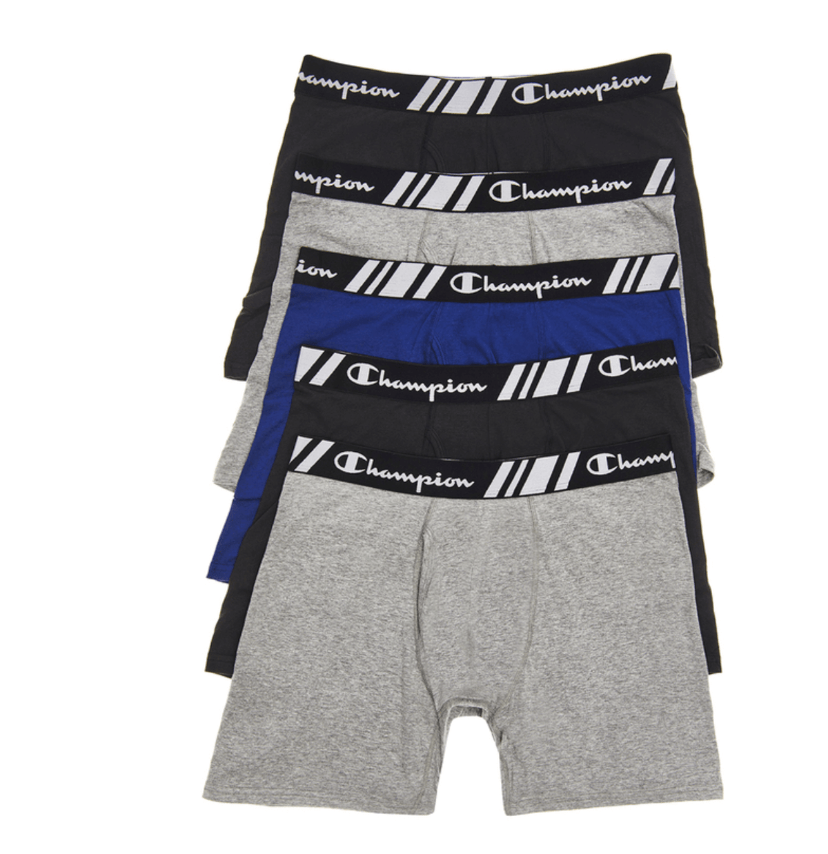 Champion Men's Elite X-Temp Double Dry Technology Boxer Briefs Underwears 5 Pack - Black/Grey/Blue