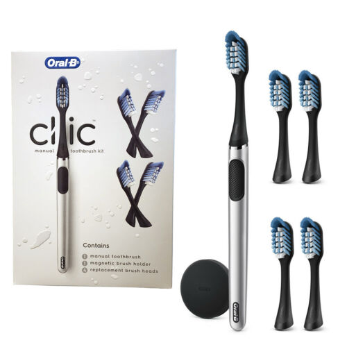 Oral B Clic Manual Toothbrush Kit + 4 Brush Heads & Magnetic Holder