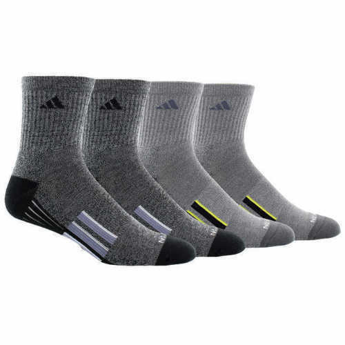 Adidas Mens Performance Climalite Crew Socks  4 Pack, Shoe Size 6-12 - Grey/Dark Grey